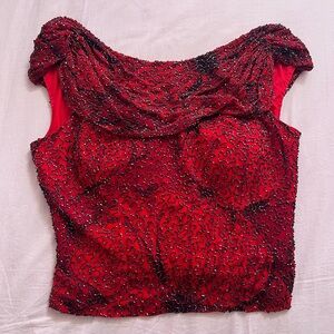 Cache Red and Black Beaded Top